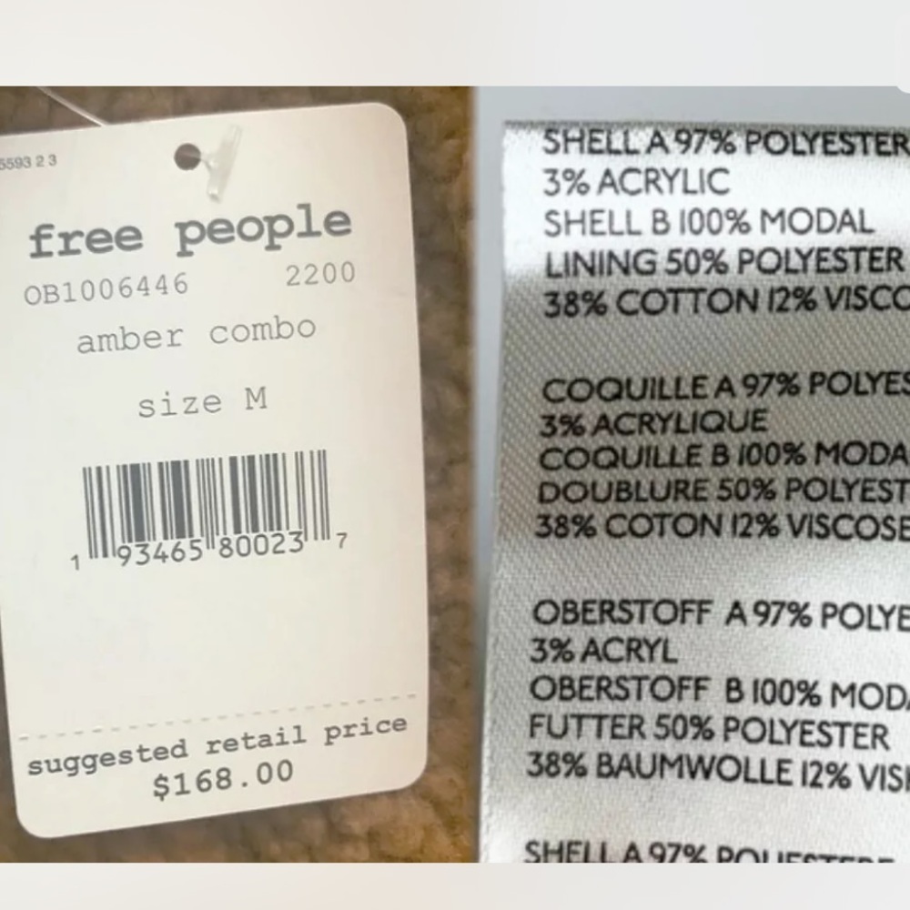 $168 Free People Teddy Bear Jacket Medium 8 10 Amber + Blue Blade Collar Pockets - Picture 13 of 16